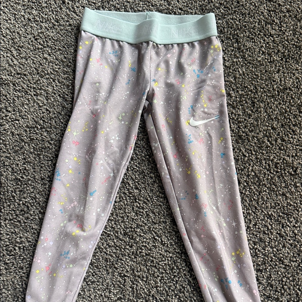 Nike Girls' Gray Splash Print Leggings with Mint Waistband